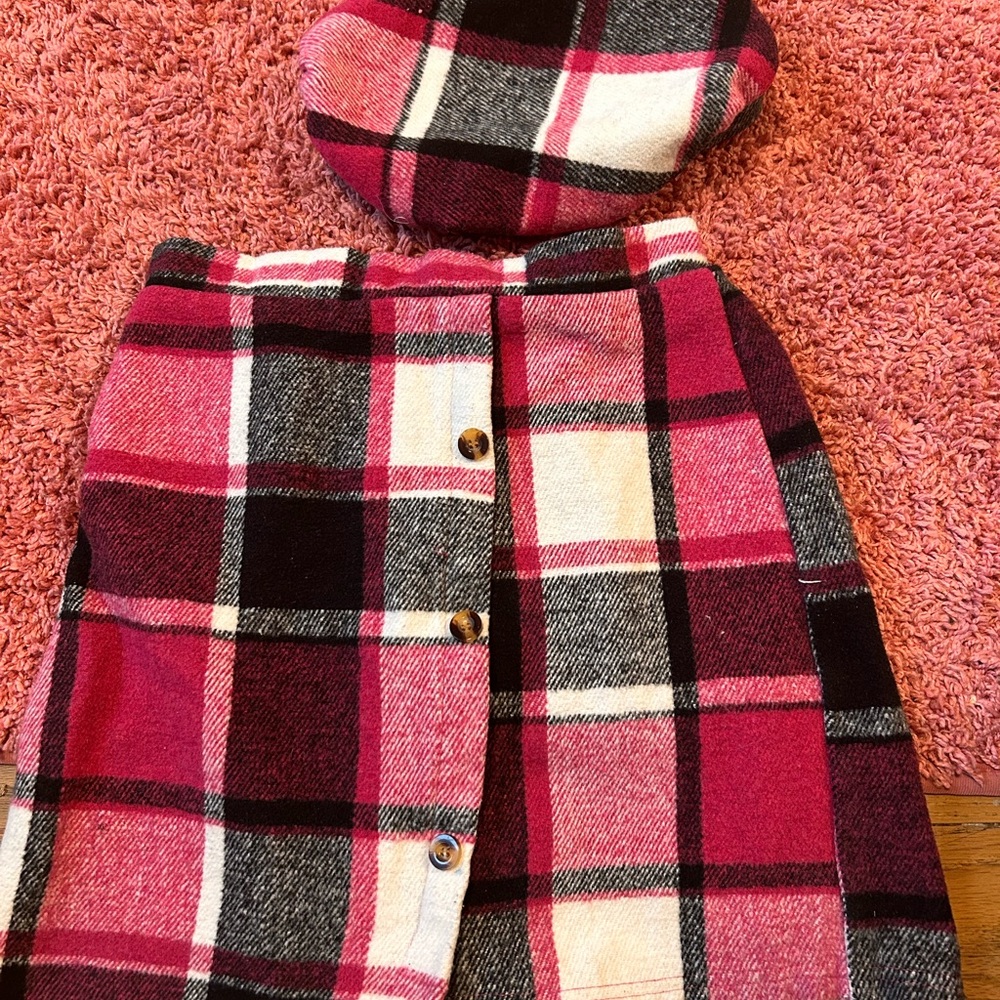 Chic Plaid Kids skirt and Beret Set - Pink and Black
